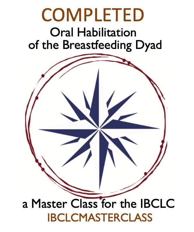 Logo for “Completed Oral Habilitation of the Breastfeeding Dyad,” a master class for IBCLCs, with compass graphic